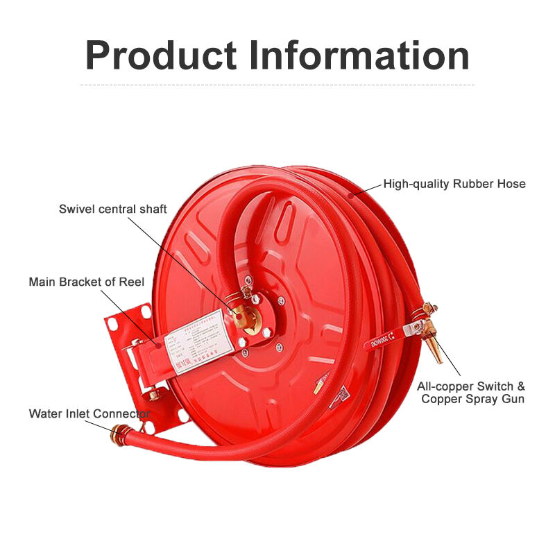 Inner Diameter 19mm Length 25 Meters fire hose reel Bursting Pressure Of 2.4 Megapascals 445mm Thick Pure PVC Reel Surface.