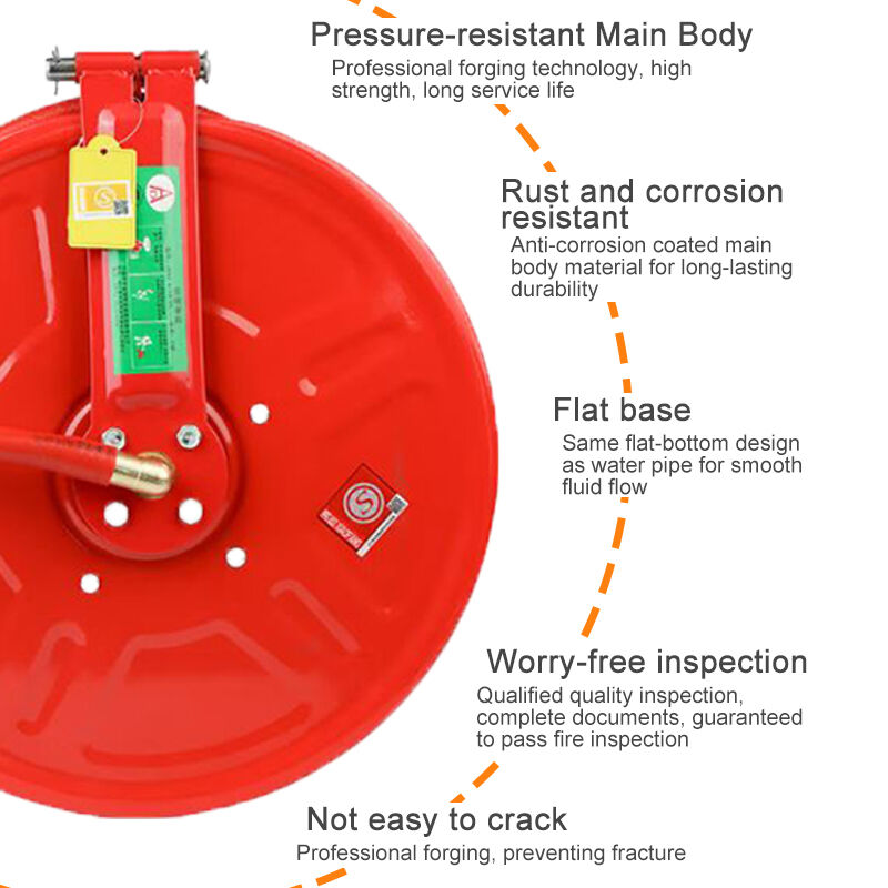 Inner Diameter 19mm Length 25 Meters fire hose reel Bursting Pressure Of 2.4 Megapascals 445mm Thick Pure PVC Reel Surface.