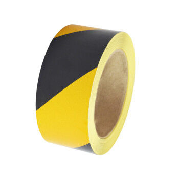 Cintas de advertencia de PVC de color negro y amarillo Línea de advertencia de tráfico de ingeniería de seguridad contra incendios, cinta reflectante de rosca negra y amarilla