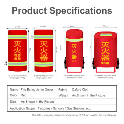 Capa de extintor de incendios 35kg Capacidad Rojo Tejido de Oxford Protector a prueba de polvo solar Montado en el vehículo Espuma de polvo seco CO2 Fuego